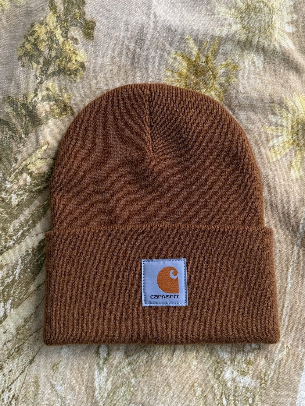 Carhartt Brown Folded Cuff Beanie with Logo Patch